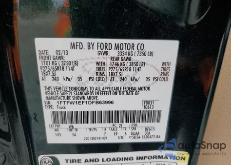 2013 Ford F150 Supercrew from USA, damaged, VIN 1FTFW1EF1DFB63996